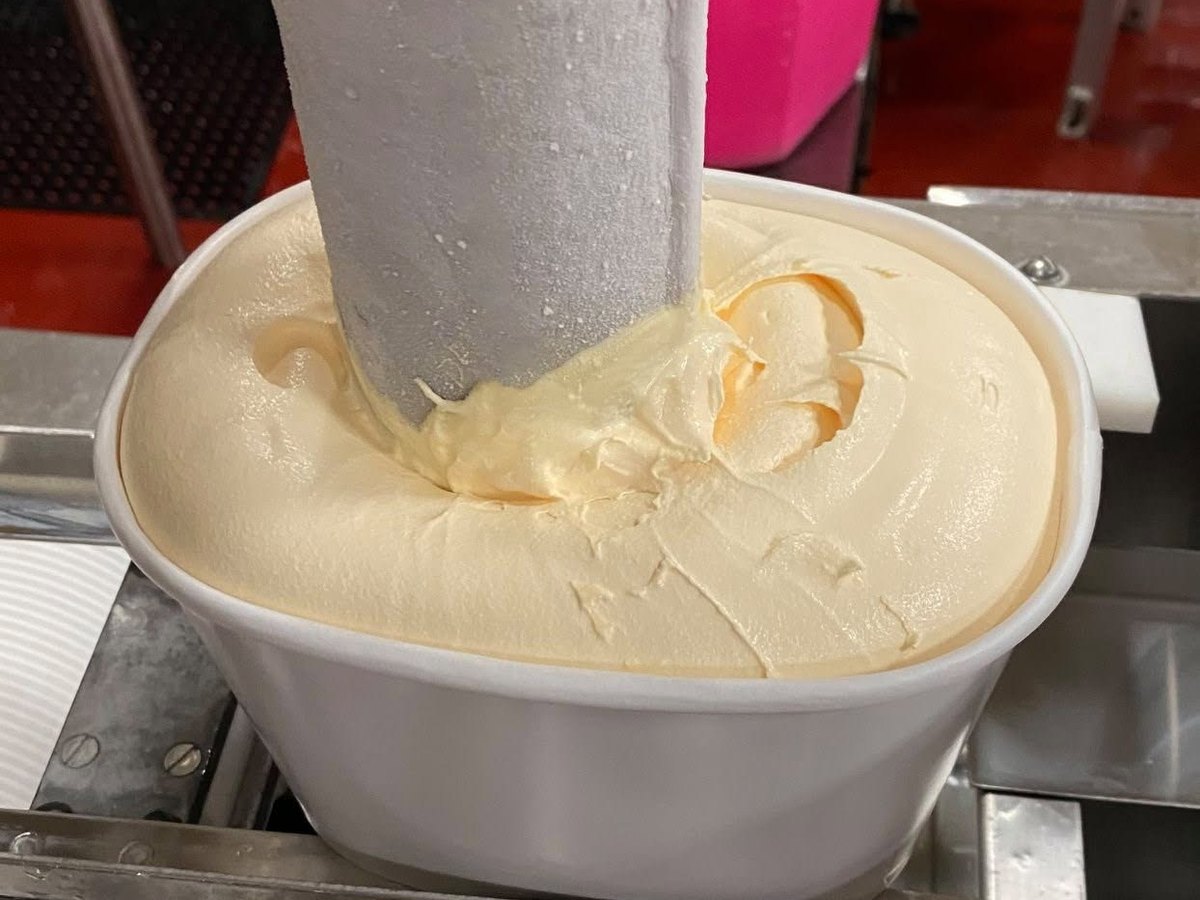 Toft ice cream filled into tubs on the line